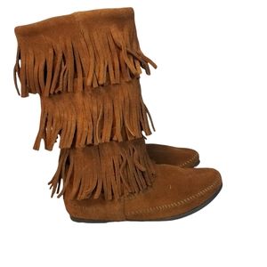 Minnetonka 3 layer fringe calf high boots
